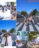 A collage of photos of a group of young women posing for a picture.